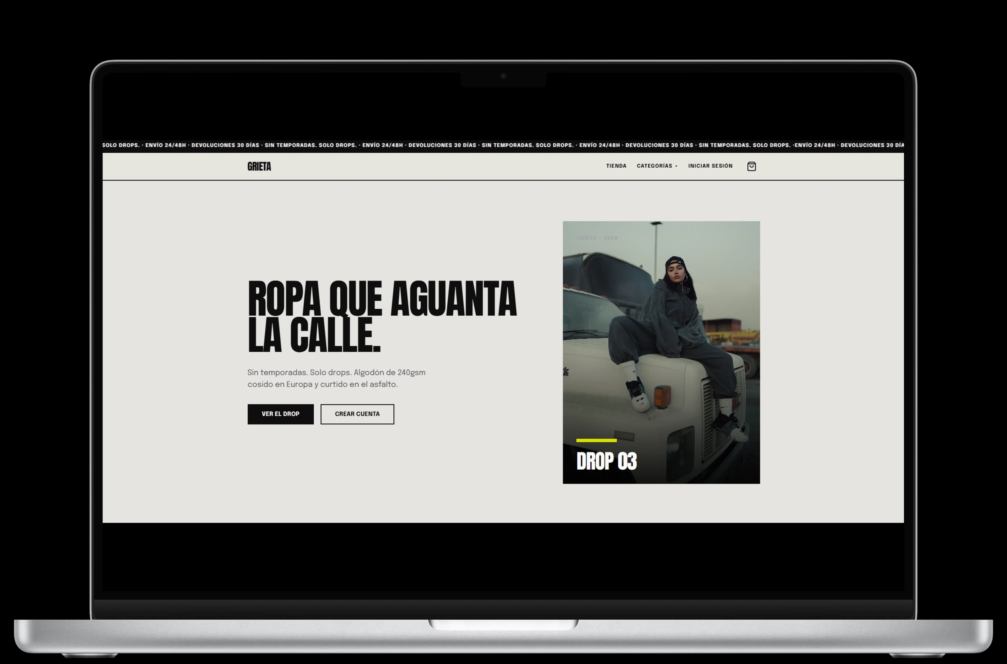 Catálogo de la tienda online de moda Grieta, desarrollada por Xync, estudio de desarrollo web en Salamanca