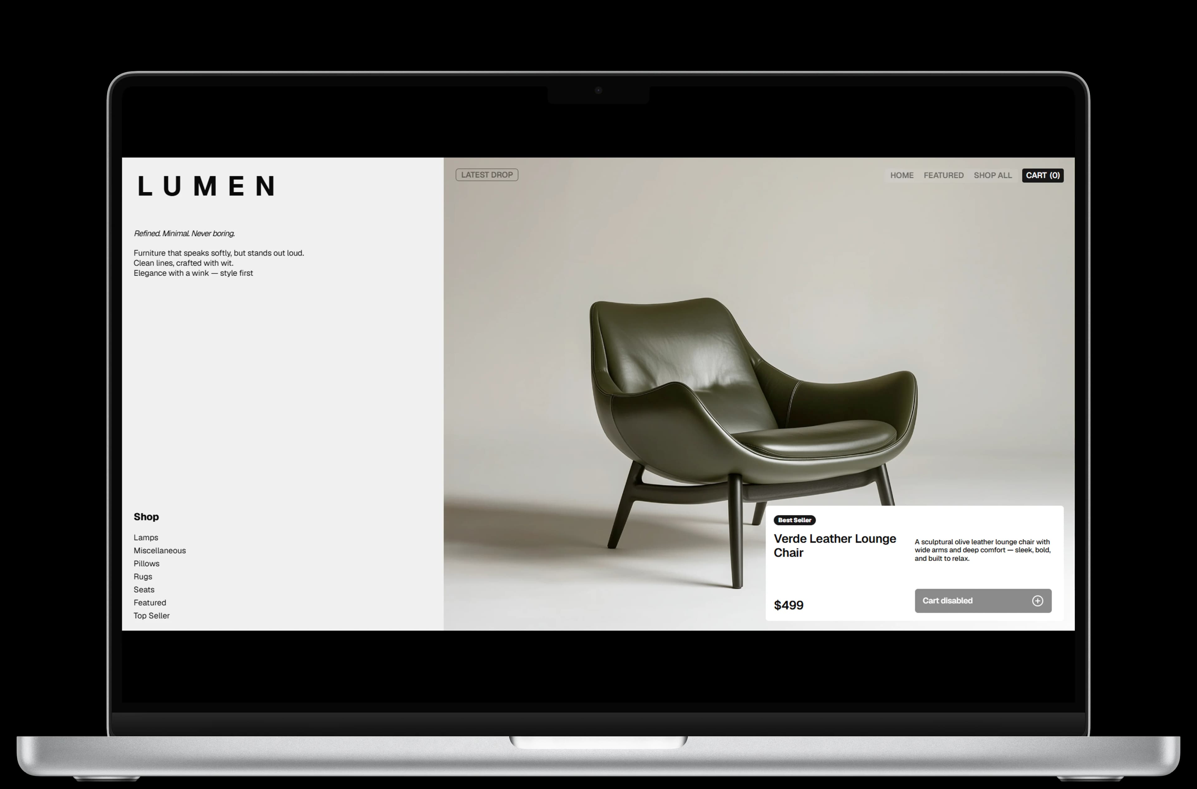 Tienda online Lumen con catálogo de muebles filtrable, ecommerce desarrollado por Xync en Salamanca